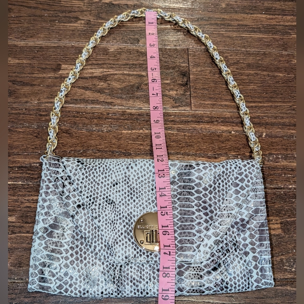 Elliott Lucca Gray Snakeskin Envelope Clutch With Gold Chain Shoulder Bag - Picture 8 of 8